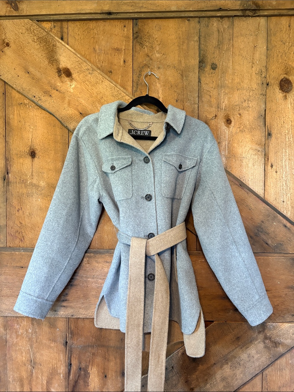 J. Crew Gray Utility Shacket with Tan Belt